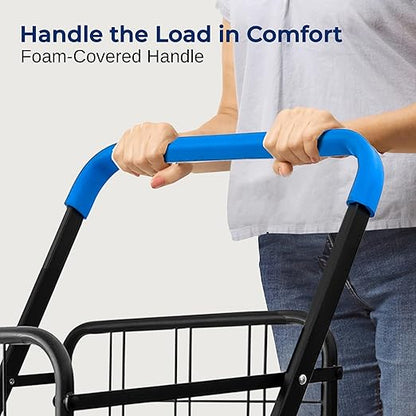 SereneLife Kids Utility/Shopping Cart with Rolling Swivel Front Wheels,66 lbs Capacity,Portable,Lightweight,Collapsible Compact Easy Folding Saves Space, Grocery,Laundry,Luggage with Your Child Blue