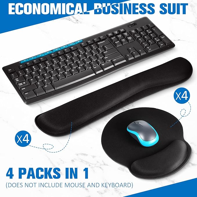 Yunsailing 8 Pcs Ergonomic Mouse Pad and Keyboard with Wrist Support Set Soft Smooth Gel Rest Comfortable Memory Foam for Easy Typing Gaming Computer Laptop Office Home