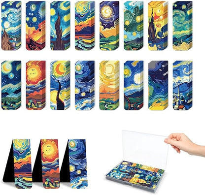 48 Pieces Magnetic Bookmarks Magnet Page Markers - Book Marks for Reading Women & Men with Storage Boxes - Cute Magnet Bookmark Clips for Reading Pleasure（Oil Painting）
