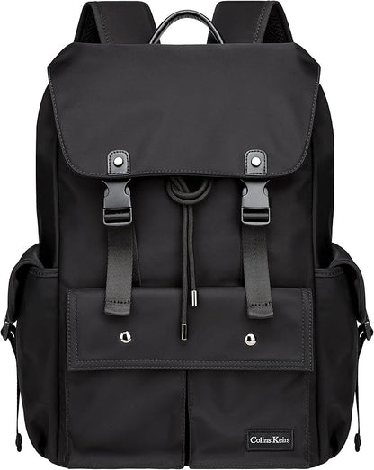 Black backpack men,16 inch laptop backpack for men, drawstring anti-theft waterproof tech backpack with laptop compartment. Large 30 L