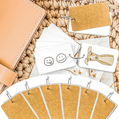 MotBach 1000 Sheets White Blank Flash Cards with Binder Rings,3.5 x 2.2 Inch Index Cards, Small Note Cards Study Cards Learning Cards Kraft Paper Cards, Easy Flip Mini Index Note Flashcards (20 Pack)