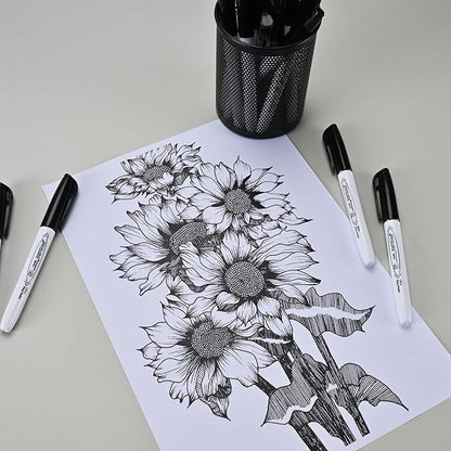 Permanent Markers, Ultra Fine Point, Black, 150 Count, 0.4mm, Fine tip permanent marker set, quick dry, waterproof, fading resists, durable, marks on paper, glass, ceramic, plastic, wood, rock, metal