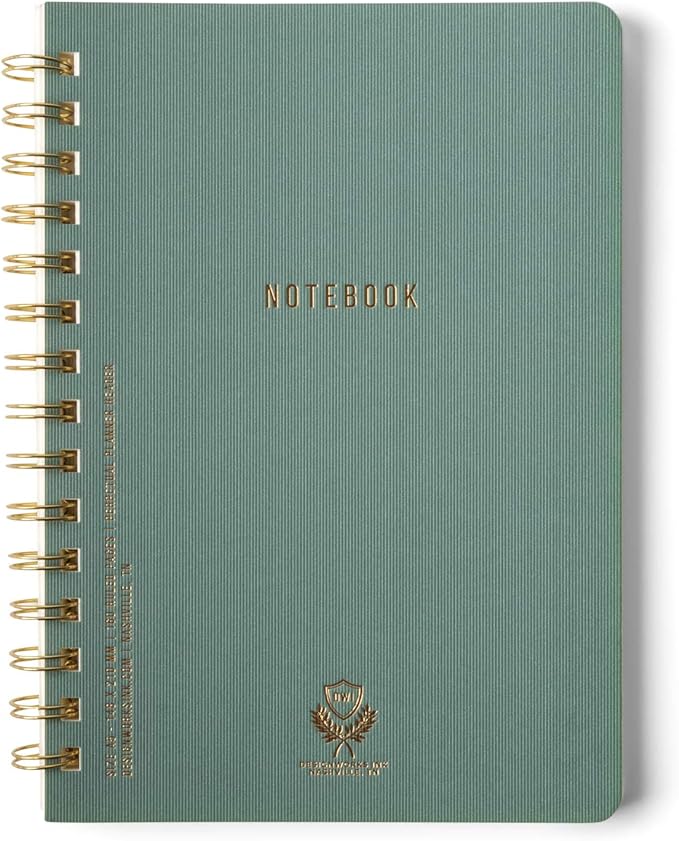 DesignWorks Ink 6" x 8.25" Juniper Green Textured Paper Twin Wire Spiral Notebook Journal with 160 Lined Pages for Work, Writing, Journaling