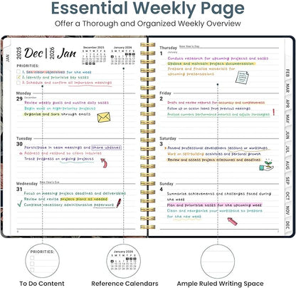 2026 Planner, Weekly and Monthly Planner for Women, January 2026 to December 2026, Pretty Hardcover 2026 Calendar Planner Book with Tabs, Inner Pocket, Spiral Bound, Perfect Office Home School Supplies - 6.3" x 8.5", Vintage Peony