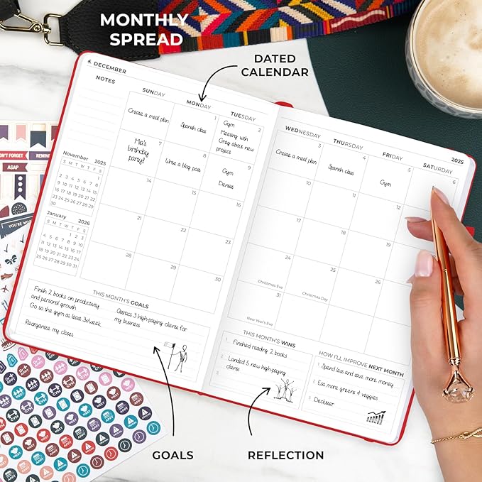 Clever Fox Dated Planner Premium Edition – 2025-2026 Weekly Planner for Planning, Goal Setting & Time Management – Planner Notebook with Habit Tracker & to-do List – A5 Size (Red)