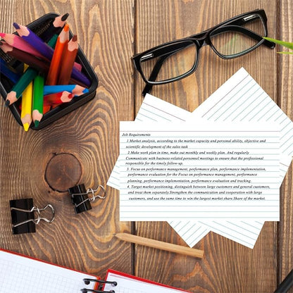 100 Pcs Index Cards 5x8 Ruled - Pinovk Flash Cards for Studying, White Index Cards, File Note Cards, Study Cards, Flash Cards, Study Cards, Lined Index Flashcards for Office and School Supplies