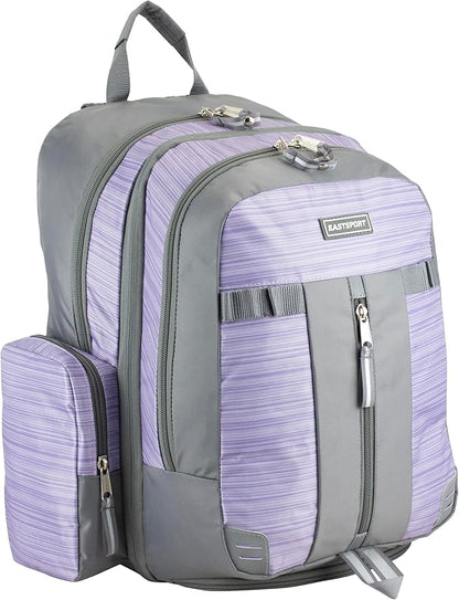 Eastsport Extra Large Backpack Expandable Oversized For Travel Hiking Work Camping Sports Outdoors With Drawstring Bag 18x13.5x9.5 Mochila De Viaje Lilac Stripes