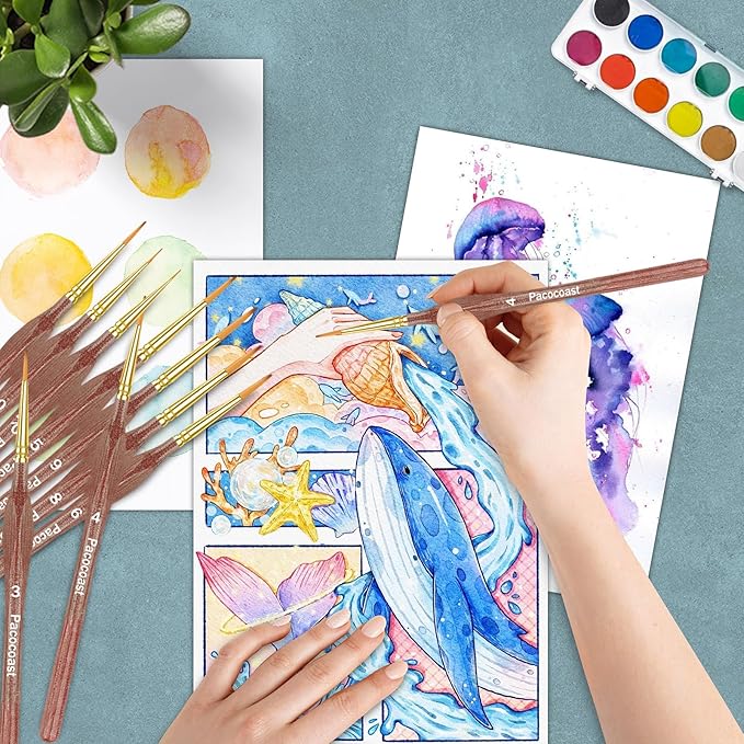 Detail Paint Brushes Set, 12PC Miniature Brushes for Fine Detailing & Art Painting, Small Tiny Paint Brush Perfect for Acrylic, Paint by Number, Craft, Models, Warhammer 40k (Brown)