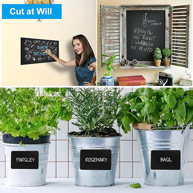 Extra Large Chalkboard Wallpaper Stick and Peel(1.48ft.x13.1ft.) Chalk Board Wall Paper Chalk Paint Removable Renovate Blackboard Sticker with 5 Chalks for Home&Office Wall Board Sign(17.7*157Inches)