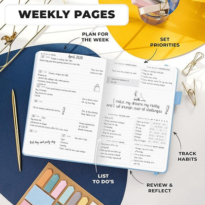 Clever Fox Planner Premium Edition – Undated Luxurious Weekly & Monthly Planner to Increase Productivity and Hit Your Goals – Organizer – Start Anytime, A5, Lasts 1 Year, Light Blue (Weekly)