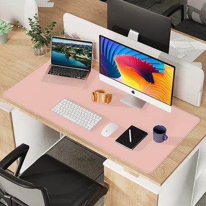 Leather Desk pad Protector, Large Desk mat with Natural Cork & PU Leather,Mouse pad,Non-Slip Office Desk Mat,Waterproof Desk Writing Pad for Office and Home (47in*23.7in, Pink)