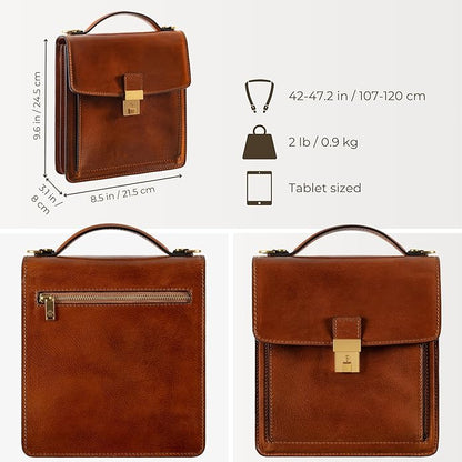 Time Resistance Small Leather Briefcase for Men - Crossbody Bag - Italian Leather Messenger Bag - Gift Box Included