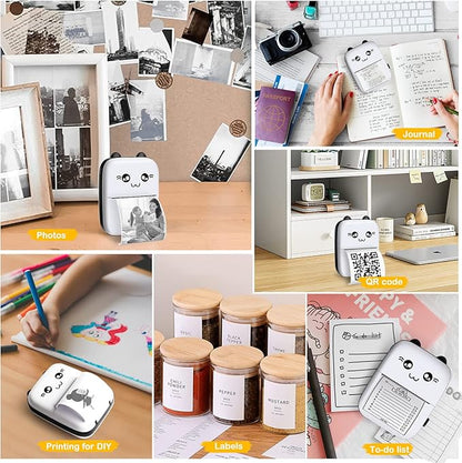 Mini Printer, Thermal Printer Sticker Maker with 10 Rolls Paper, Portable Pocket Printer for Notes, Journal, Fun, Work, Receipt Printer for Kids, Compatible with iOS&Android