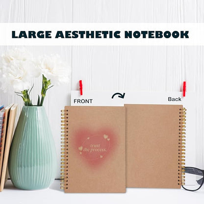 BearCake Aesthetic Notebooks, Trendy Y2K Pink Aura Preppy Notebook Journal, Trust the Process Inspirational Notebooks, Pink Aesthetic Office Supplies, Hardcover Spiral Notebook 5.5x8.3 kraft paper
