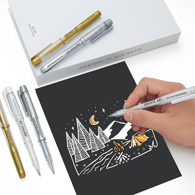 3 Colors Gel Pen Set, 6 Pack, 0.7mm Extra Fine Point,White,Gold and Silver Gel Ink Pens for Artists,White Pens for Black Paper,Artists Drawing,Journaling, Coloring ﻿ ﻿