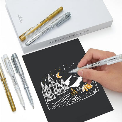 3 Colors Gel Pen Set, 6 Pack, 0.7mm Extra Fine Point,White,Gold and Silver Gel Ink Pens for Artists,White Pens for Black Paper,Artists Drawing,Journaling, Coloring ﻿ ﻿