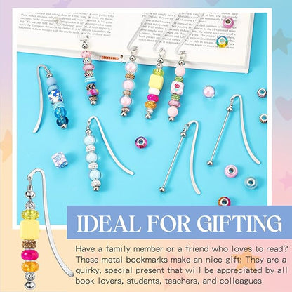 8 Pcs Beadable Bookmarks DIY Metal Blank Bar Bookmark for Beads Modern Beaded Bookmark Craft Jewelry Pendant Charm Gift for Book Lovers Student Teacher Office Supplies (Silver)