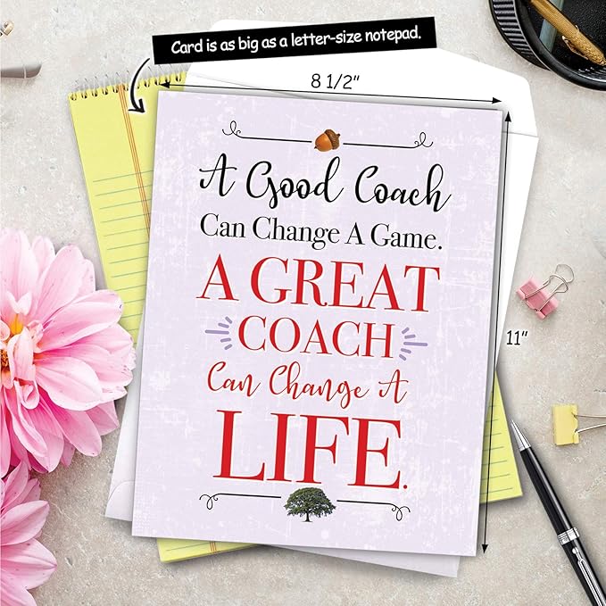 NobleWorks - 1 Jumbo School Coaches Thank You Greeting Card From US from Everyone w/Envelope (8.5 x 11 Inch) Team Sports Gratitude, Teacher and Mentor Notecard - Life Changing Coach J3127TYG-US