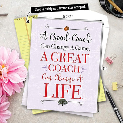 NobleWorks - 1 Jumbo School Coaches Thank You Greeting Card From US from Everyone w/Envelope (8.5 x 11 Inch) Team Sports Gratitude, Teacher and Mentor Notecard - Life Changing Coach J3127TYG-US