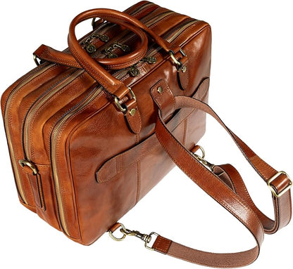 Time Resistance Leather Laptop Briefcase - Full Grain Leather Computer Bag for Men and Women