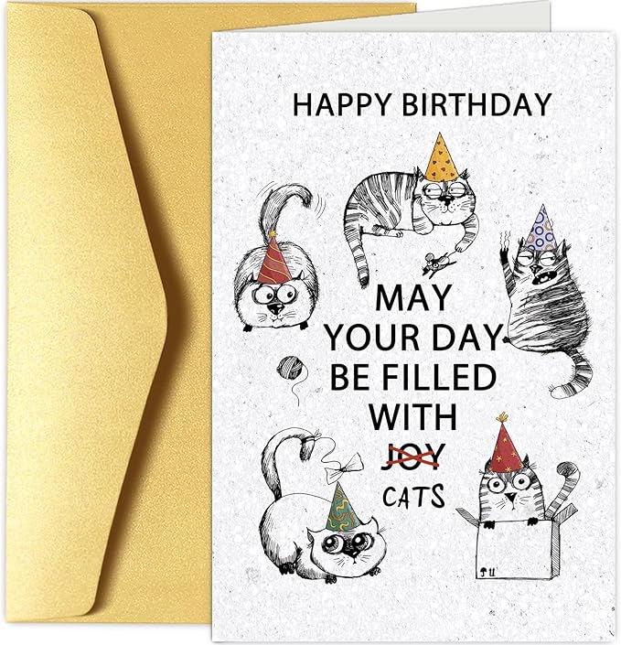 Happy Birthday Card for Cat Lover, Funny Birthday Card for Cat Mom Cat Dad, Cute Kitten Birthday Card for Him Her, May Your Day Be Filled With Cats Bday Card