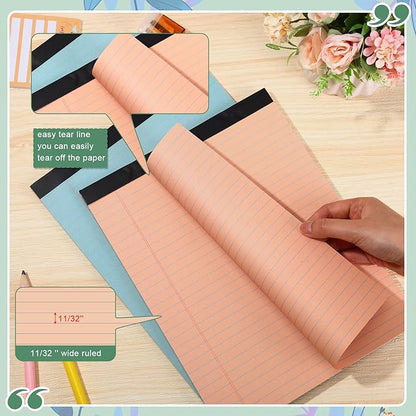 Fuutreo 8 Pcs 8.5'' x 11'' Colored Legal Pad Writing Pads Wide Ruled 50 Sheets Per Notepad Perforated Writing Notepad Office Supplies for School College Office Business (Retro Colors)