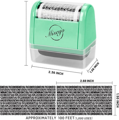 Miseyo Wide Identity Theft Protection Roller Stamp Set - Mint Green (3 Refill Ink Included)