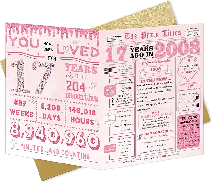 17th Birthday Decorations for Girls，17 Year Old Girl Birthday Gift Ideas，17th Bday Card，17 Year Old Bday Decorations for Daughter Granddaughter Niece