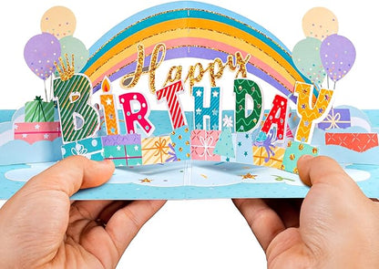 Paper Love 3D Pop Up Birthday Card, Happy Birthday Rainbow, For Adults or Kids - 5" x 7" Cover - Includes Envelope and Note Tag