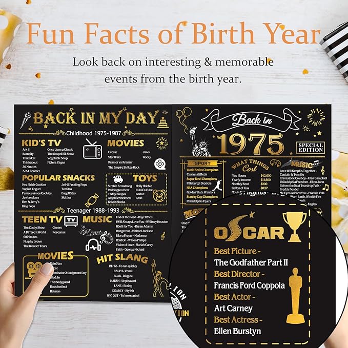 50th Birthday Card for Men Women, 3D Pop Up 50th Birthday Gifts Cards for Him Her, Back In 1975 Funny 50 Year Old Birthday Decorations