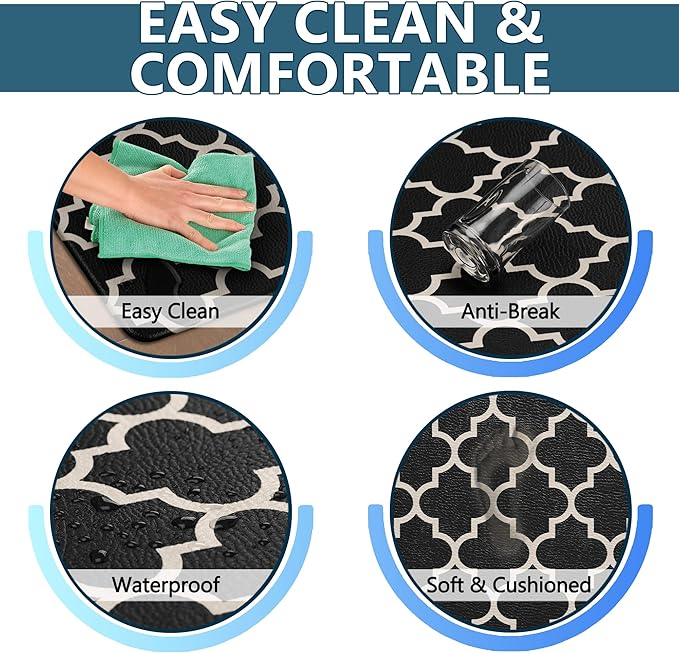 ComfiLife Kitchen Mats for Floor (2 PCs) – Cushioned Anti Fatigue Kitchen Rug for Comfortable Standing – Waterproof, Easy Clean, Non-slip, Thick Kitchen Mat Set for Home, Office, Sink, Laundry (Black)