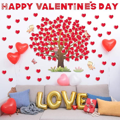 Valentine's Day Bulletin Board Decorations Valentine Tree Bulletin Board Set Heart Classroom Tree Bulletin Board Stickers Heart Bulletin Board Tree Wall Background Banner Decor (Cute Style)