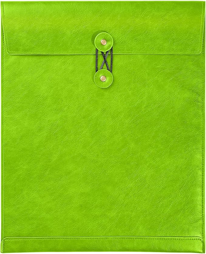 Bright Green A4 PU Leather File Folders for Documents,Important Private File Organizer with String Tie Closure,Laptop Sleeve Notebook Case,Leather Portfolio Binder Envelopes, Filing Folder 1PC