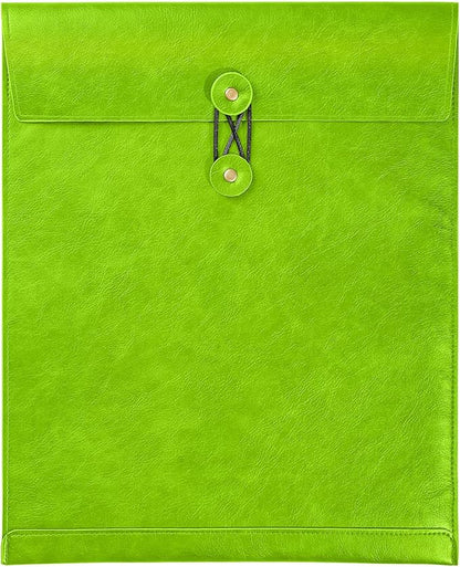 Bright Green A4 PU Leather File Folders for Documents,Important Private File Organizer with String Tie Closure,Laptop Sleeve Notebook Case,Leather Portfolio Binder Envelopes, Filing Folder 1PC