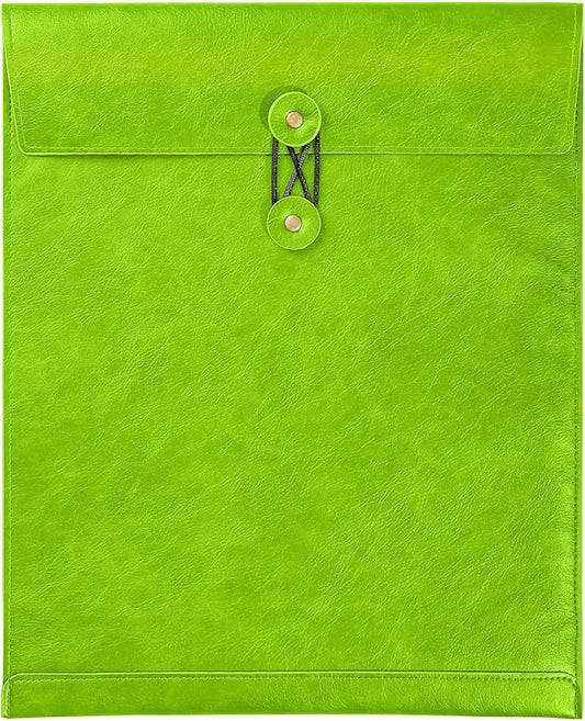 Bright Green A4 PU Leather File Folders for Documents,Important Private File Organizer with String Tie Closure,Laptop Sleeve Notebook Case,Leather Portfolio Binder Envelopes, Filing Folder 1PC