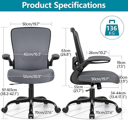 FelixKing Office Chair, Ergonomic Desk Chair Breathable Mesh Chair with Adjustable High Back Lumbar Support Flip-up Armrests, Executive Rolling Swivel Comfy Task Computer Chair for Home Office