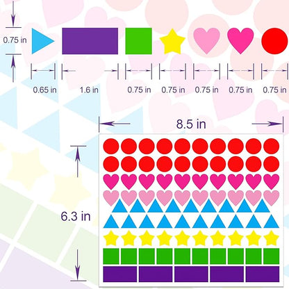 2016 PCS Multi-Shaped Color Coding Stickers 7 Colors 6 Shape Coding Labels Dot Stickers for Toddlers Kid DIY Student Classroom,Office,Etc(Round,Hearts,Stars,Triangle,Square,Rectangle)