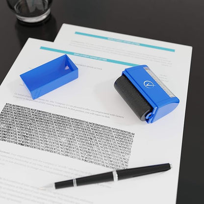 Identity Theft Protection Roller Stamps Wide Kit - Confidential Roller Stamp, Anti Theft, Privacy & Security Stamp, Designed for ID Blackout Security - Classy Blue Wide with 3 Refills
