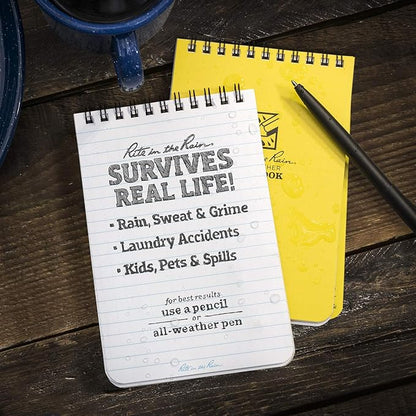 Rite in the Rain Weatherproof Top Spiral Notepad, Yellow Cover, Universal Pattern, 3 Pack (No. 146-3), 6 x 4 x 0.375