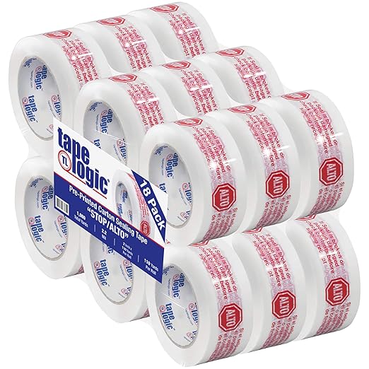 Aviditi Tape Logic 2 Inch x 110 Yard 2.2 Mil Red/White, Heavy Duty Packing Tape, "Stop/Alto" 18 Pack, Perfect for Packing, Shipping, Moving, Home and Office