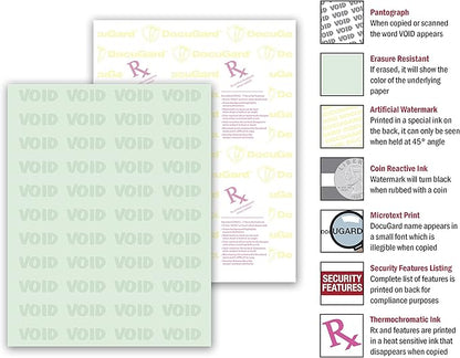 DocuGard Advanced Medical Security Paper for Printing Prescriptions and Preventing Fraud, CMS Approved, 7 Security Features, Laser and Inkjet Safe, Green, 8.5 x 11, 24 lb., 2500 Sheets (04542C)
