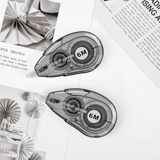 White Correction Tape, Easy To Use Applicator for Instant Corrections Wrong Writing At Any Time, For school, Office (Black, 12pack, 6M/256"x 0.2")