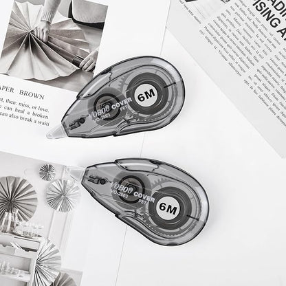 White Correction Tape, Easy To Use Applicator for Instant Corrections Wrong Writing At Any Time, For school, Office (Black, 12pack, 6M/256"x 0.2")