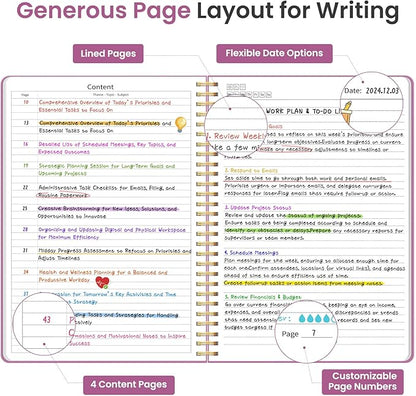 Taja Spiral Lined Notebook, 8.5"x11" Notebooks for Work, Large A4 Journal for Women & Men, College Ruled Journaling Notebook for Writing, Plastic Cover Spiral Journal, Purple