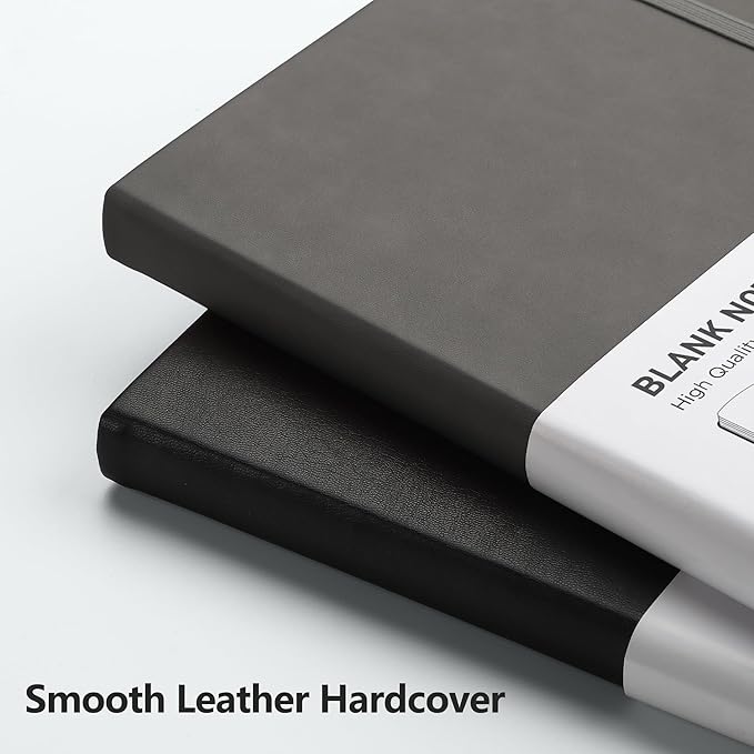 RETTACY Blank Journal Notebook, A5 Blank Journal with 192 Pages, 5.7'' × 8.3'' Medium Size, 68 LB/100 GSM Thick Paper, Leather Hardcover, for Sketching, Drawing, Painting (Gray)