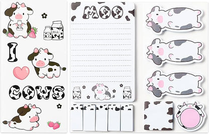 I Just Really Like Cow Sticky Notes Set, 550 Sheets, Cute Pink Cow Shaped Self-Stick Notes Pads Barnyard Farm Animal Divider Tabs Bundle Writing Memo Pads Back to School Office Supplies