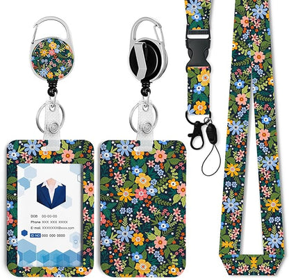 Flowers Badge Holder with Retractable Reel and Breakaway Lanyard，Badge Clips Retractable Heavy Duty Badge Reel，Funny Keychain，ID Holder with Breakaway Lanyard for School Nurse Office Teen