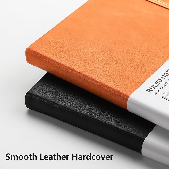 RETTACY Journaling Notebooks, A5 Lined Notebook Journal with 320 Numbered Pages, 5.7'' × 8.3'', Medium Size, Journal Notebook for Writing, Work, Leather Hardcover, 100 GSM Thick Paper (Orange)