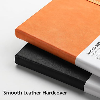 RETTACY Journaling Notebooks, A5 Lined Notebook Journal with 320 Numbered Pages, 5.7'' × 8.3'', Medium Size, Journal Notebook for Writing, Work, Leather Hardcover, 100 GSM Thick Paper (Orange)