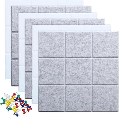 Large 11.8"x11.8" Felt Board Tiles for Wall with 30 Push Pins, Pack of 6 Pin Board Notice Boards for Home Office Kitchen, Bulletin Board Wall Tiles for Photos Memos
